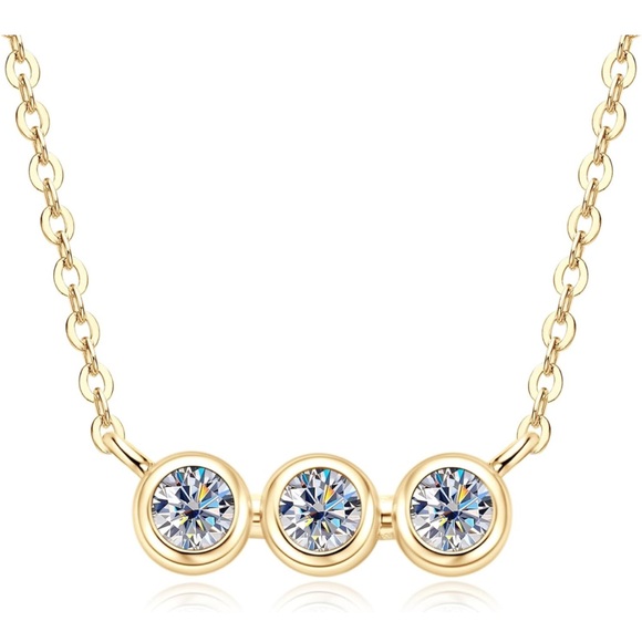 14k Bezel Three Diamond Necklace - Picture 2 of 10